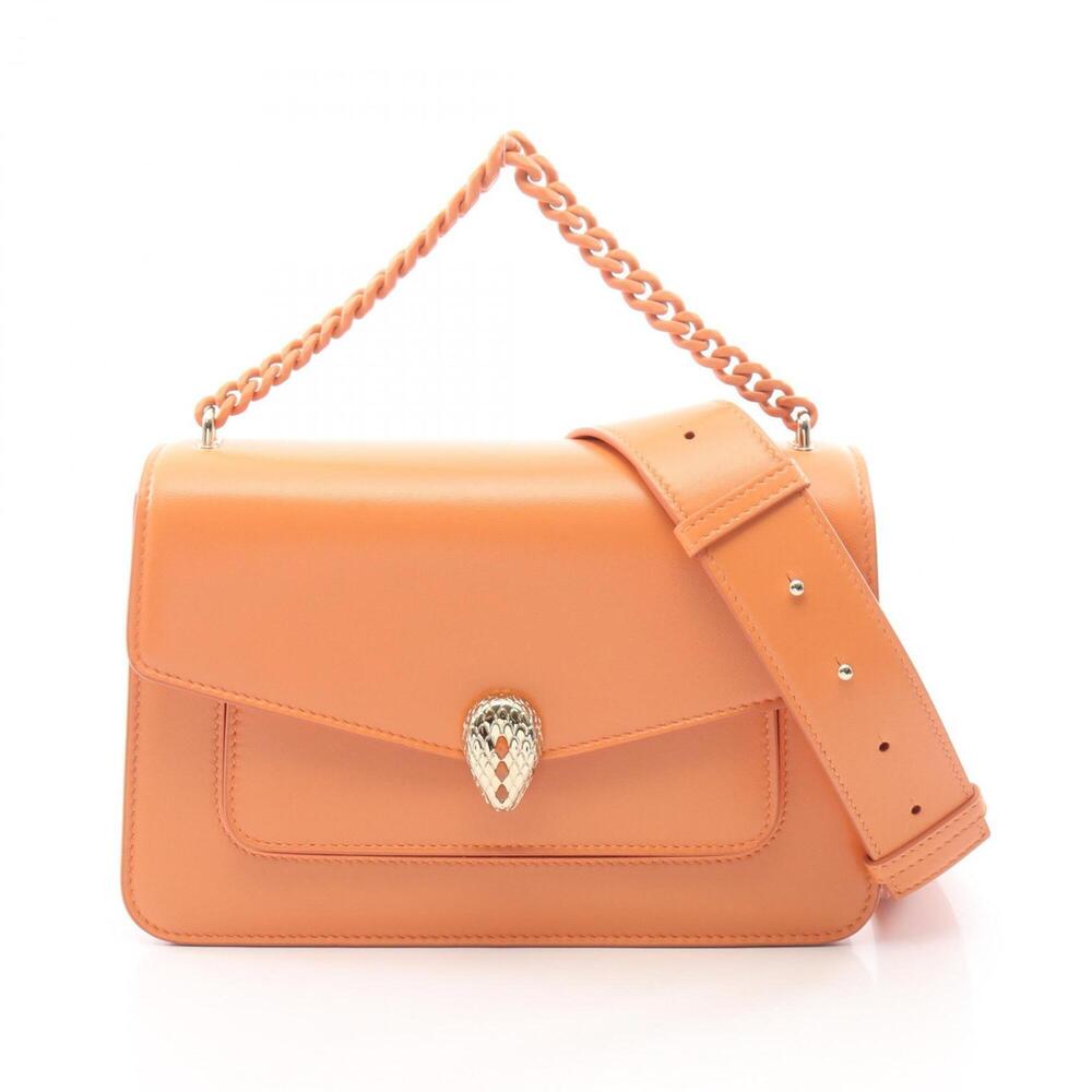 Bulgari BVLGARI Serpenti Forever 2-Way Handbag, Leather, Women's, Orange